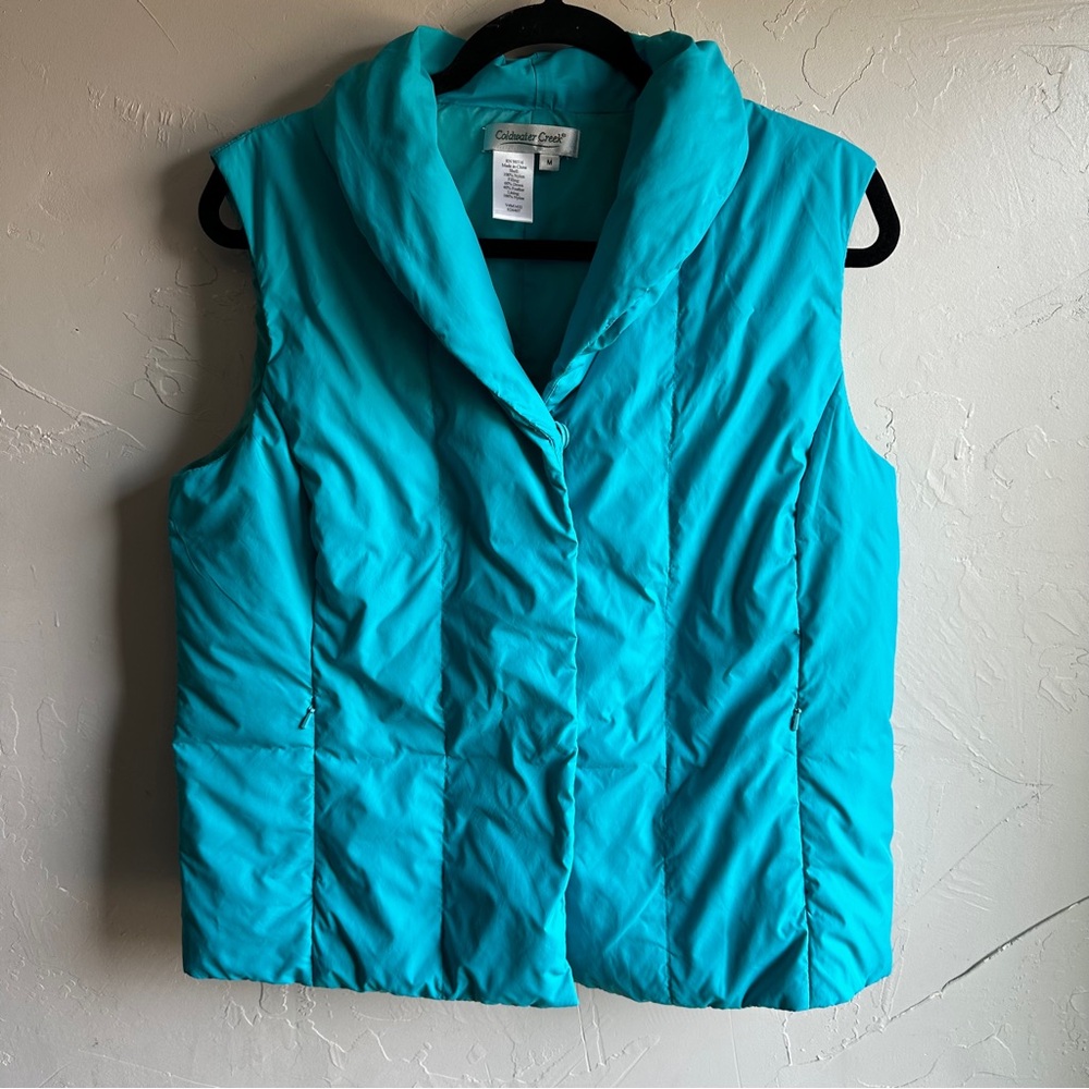 Coldwater Creek Down Puffer Vest Teal Blue Cozy Outdoor Layer Sz M - Picture 1 of 11